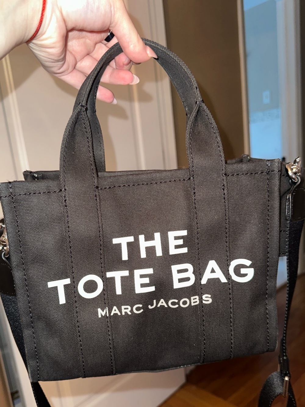Authentic Marc Jacobs Black Canvas 'The Tote Bag' Mini Tote with White Logo SM